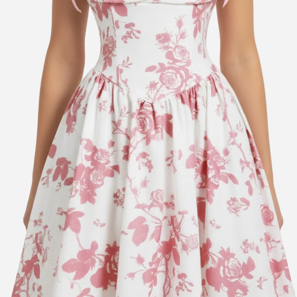 Emma | Elegant Smocked Floral Square Neck Midi Dress