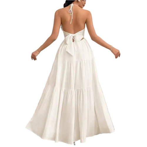 Ayla | Women's Vacation Flowy Backless Halter Maxi Dress