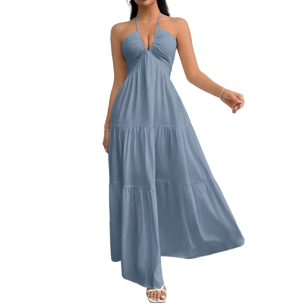 Ayla | Women's Vacation Flowy Backless Halter Maxi Dress