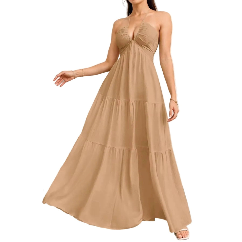 Ayla | Women's Vacation Flowy Backless Halter Maxi Dress