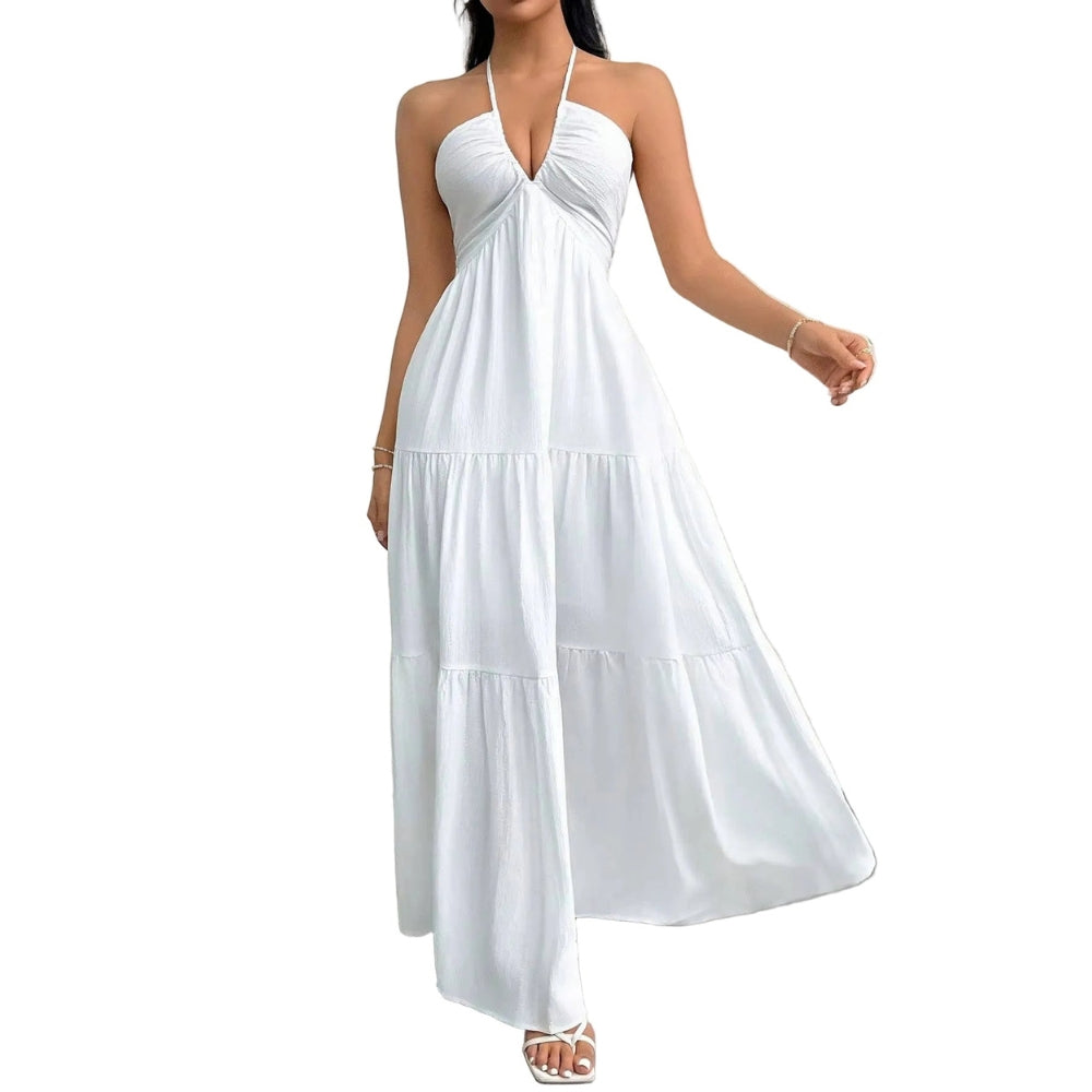 Ayla | Women's Vacation Flowy Backless Halter Maxi Dress