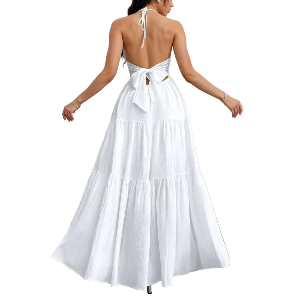 Ayla | Women's Vacation Flowy Backless Halter Maxi Dress