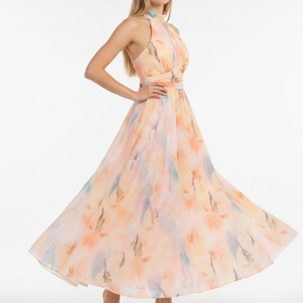 Charlotte | Elegant Halter Floral Midi Dress