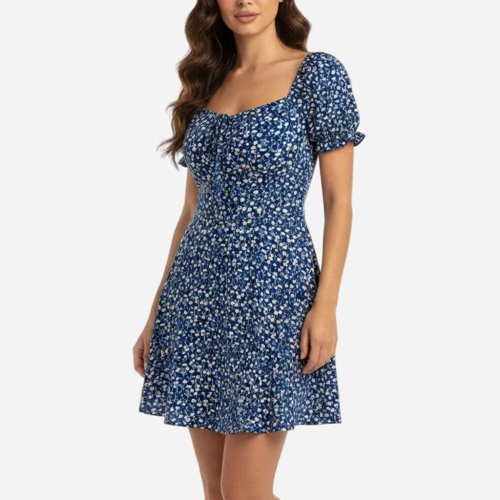 Sophia | Elegant Square Neck Floral Ruffle Mini Dress