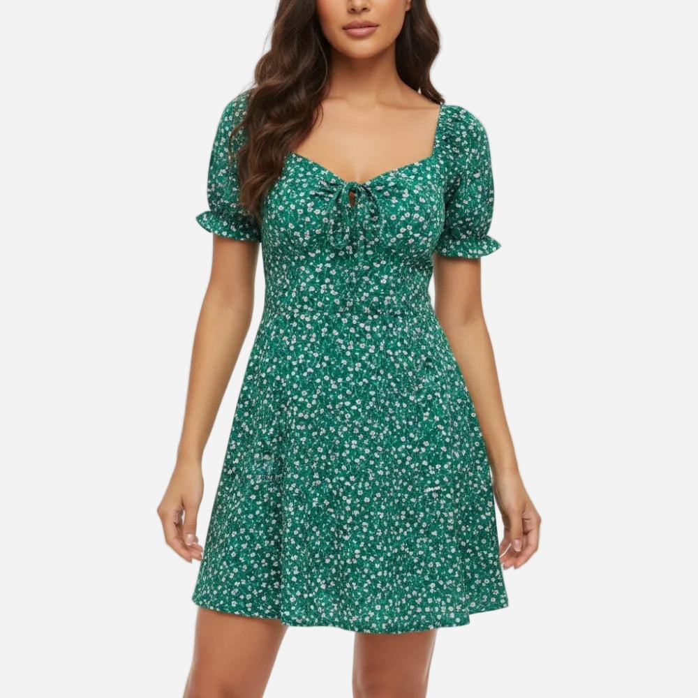 Sophia | Elegant Square Neck Floral Ruffle Mini Dress