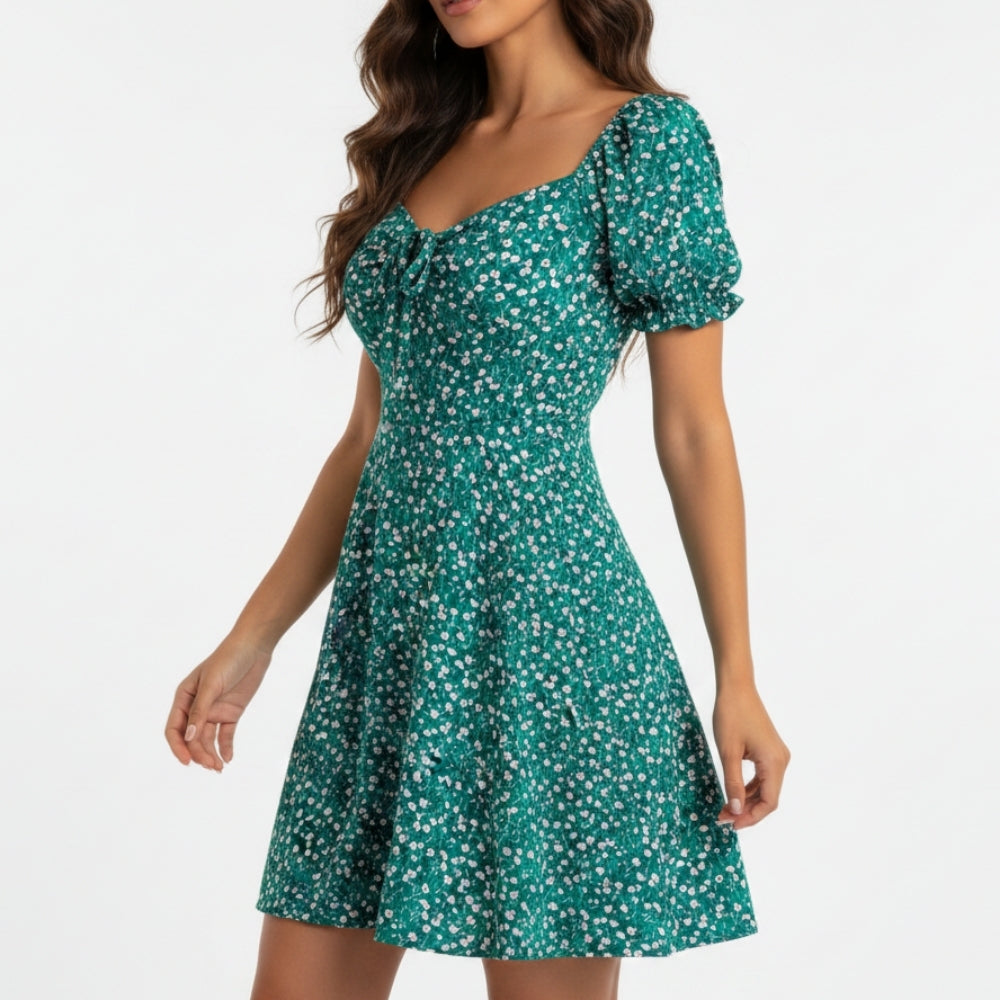Sophia | Elegant Square Neck Floral Ruffle Mini Dress