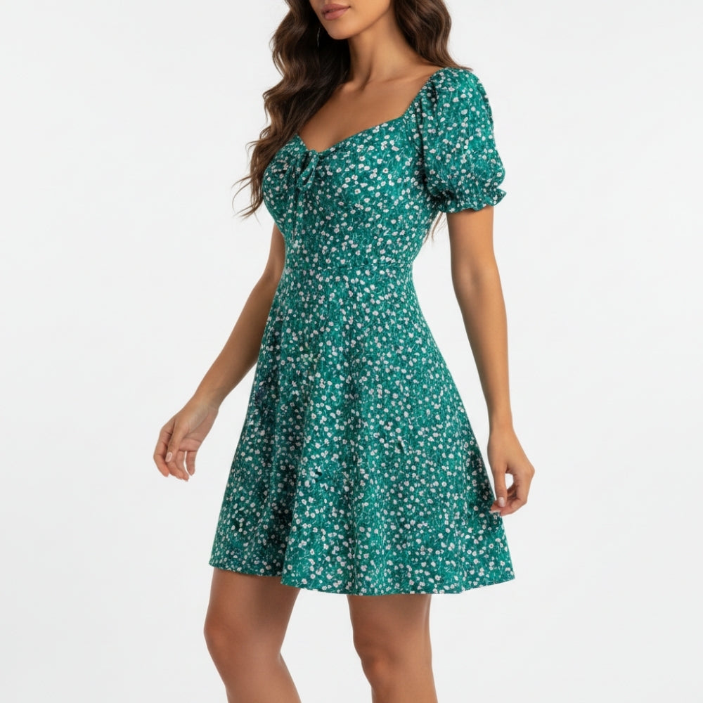 Sophia | Elegant Square Neck Floral Ruffle Mini Dress