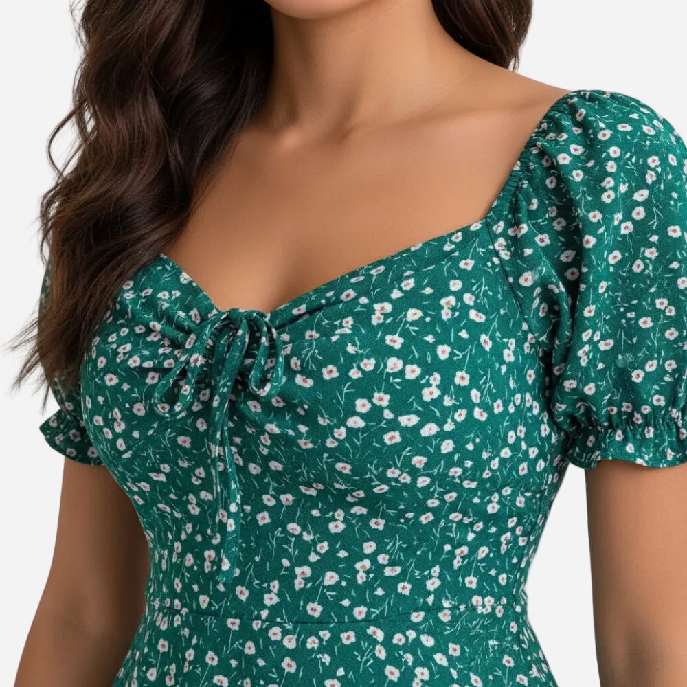 Sophia | Elegant Square Neck Floral Ruffle Mini Dress