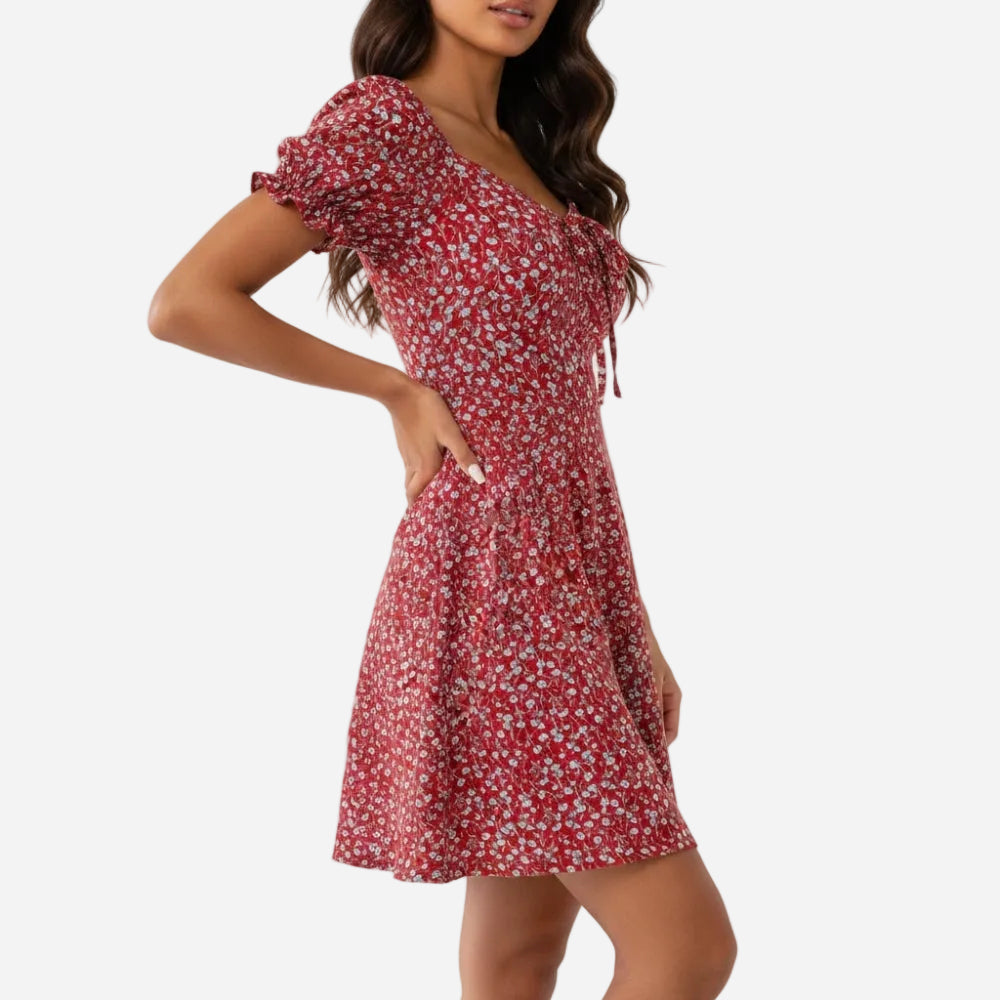 Sophia | Elegant Square Neck Floral Ruffle Mini Dress