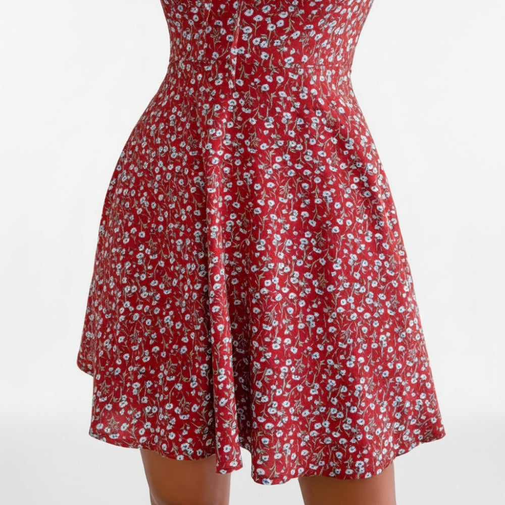 Sophia | Elegant Square Neck Floral Ruffle Mini Dress