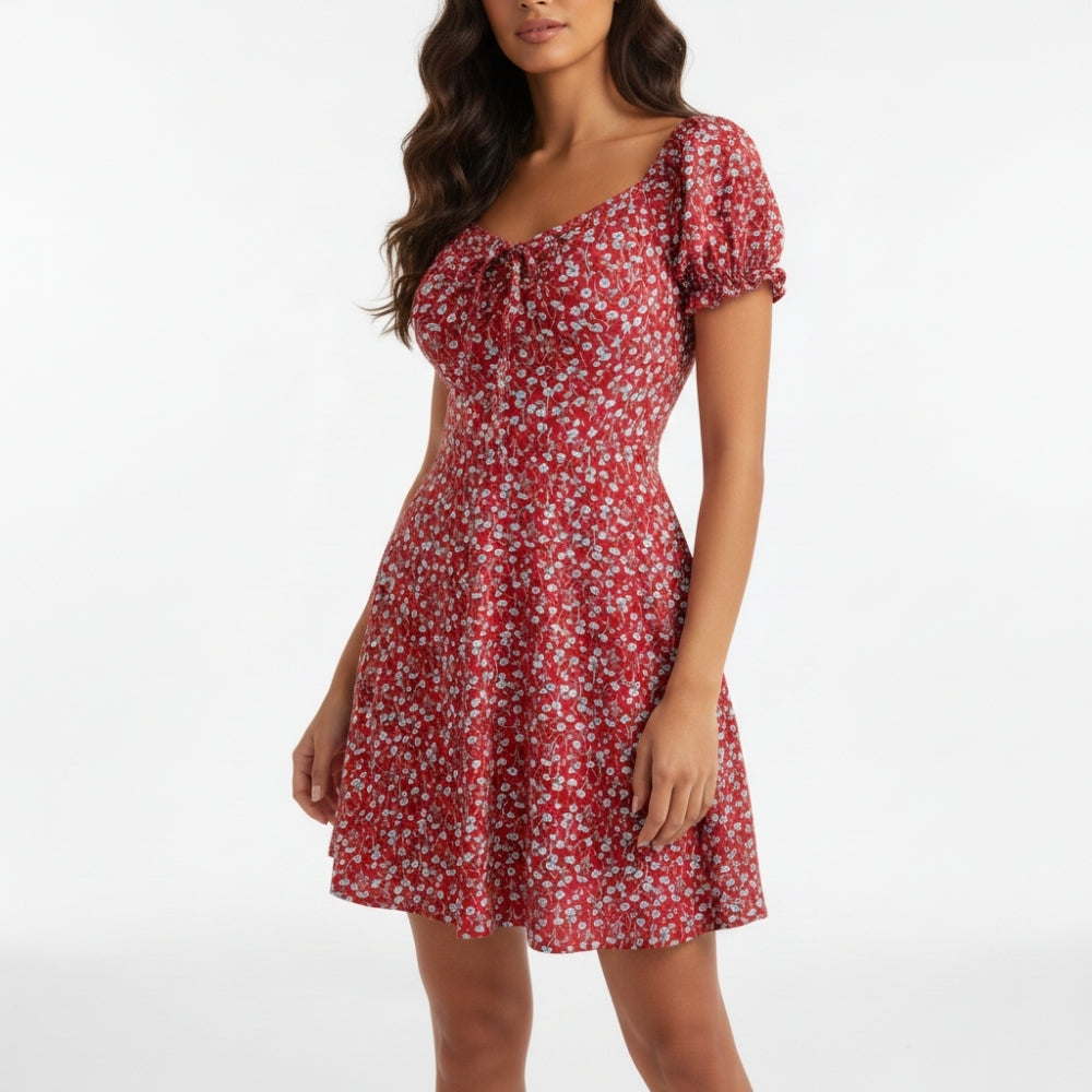 Sophia | Elegant Square Neck Floral Ruffle Mini Dress