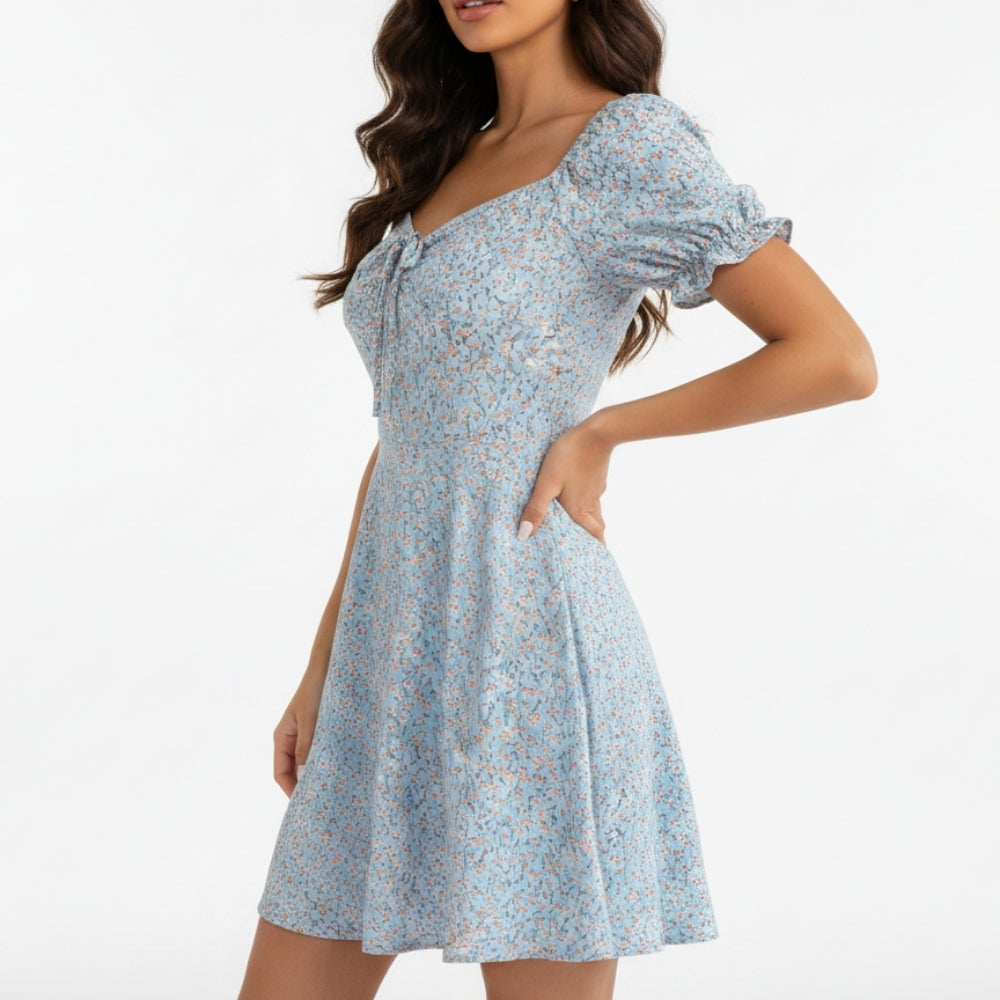 Sophia | Elegant Square Neck Floral Ruffle Mini Dress