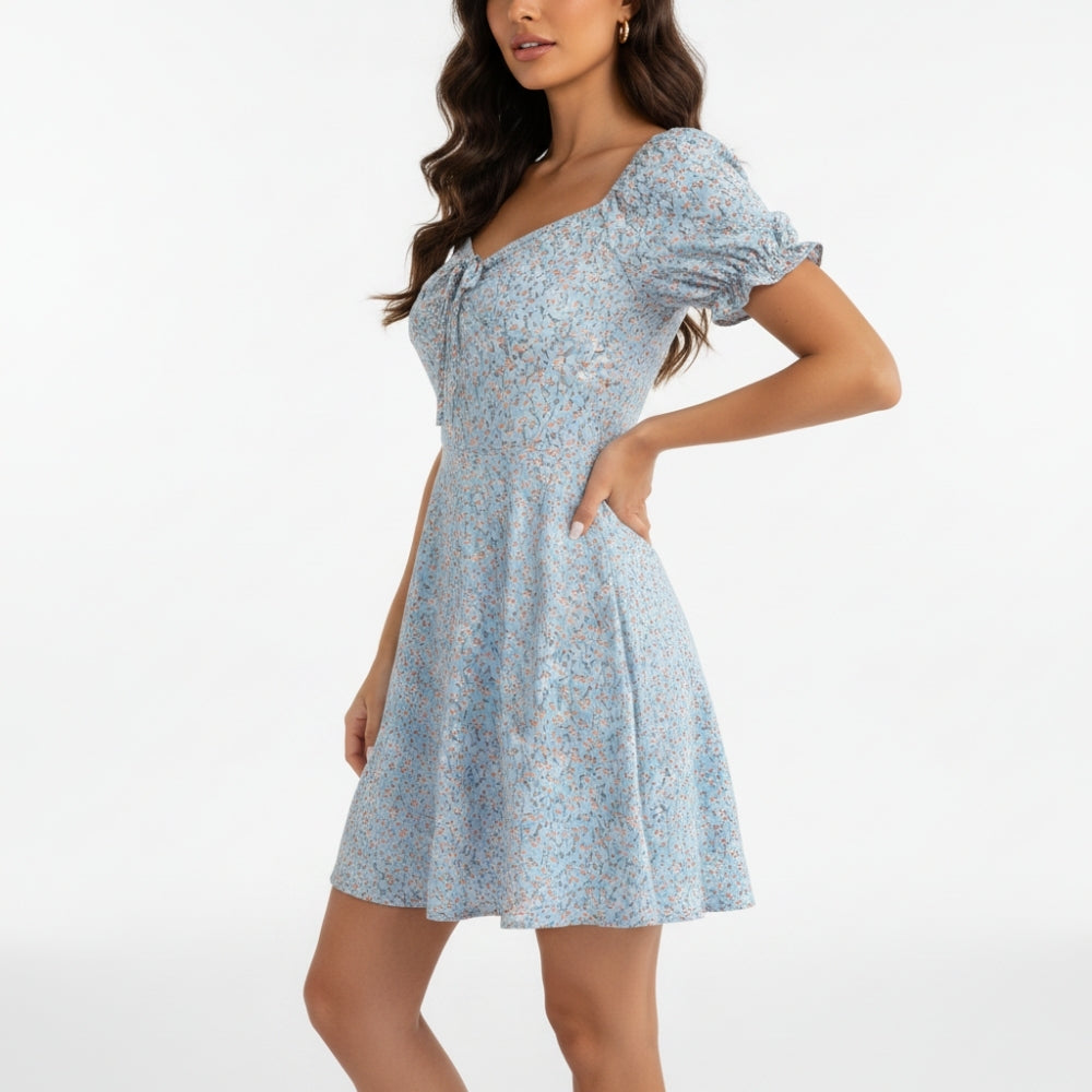 Sophia | Elegant Square Neck Floral Ruffle Mini Dress
