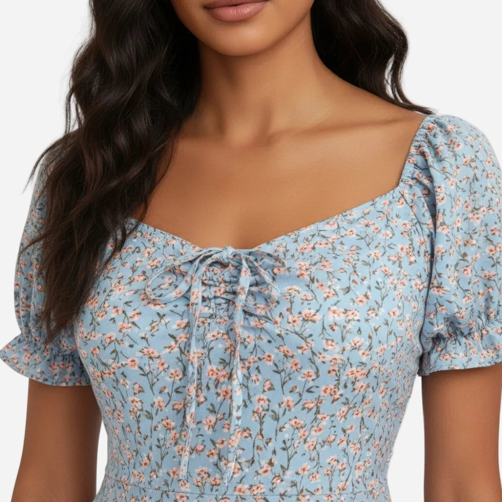 Sophia | Elegant Square Neck Floral Ruffle Mini Dress