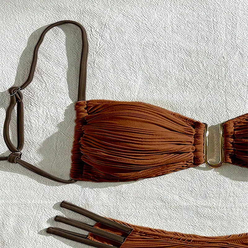 Mira Bikini Ruched Bandeau Set Cream