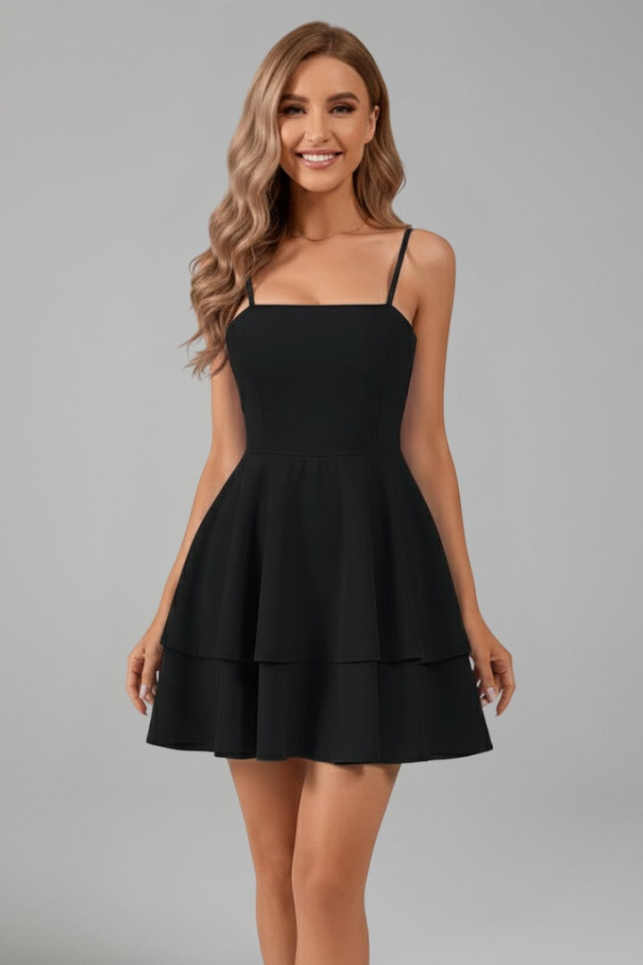 Amelia Chic A Line Layered Mini Dress Black