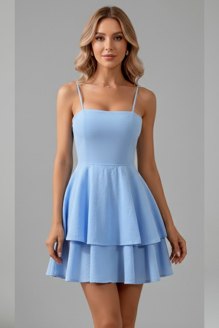 Amelia Chic A Line Layered Mini Dress Light Blue