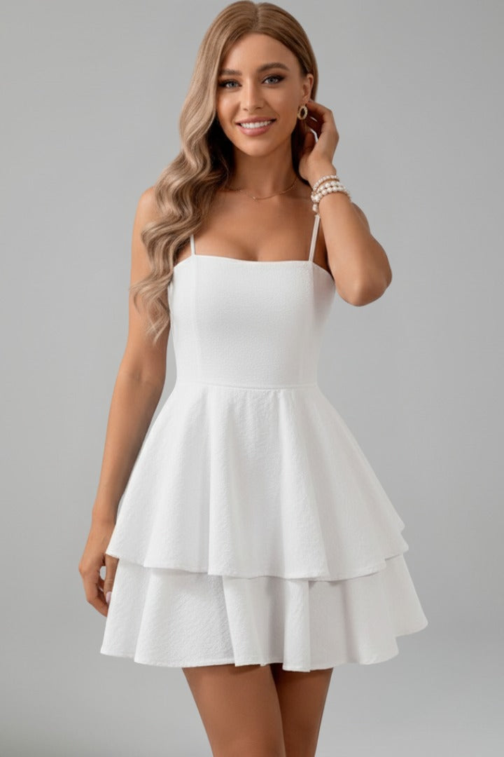 Amelia Chic A Line Layered Mini Dress White