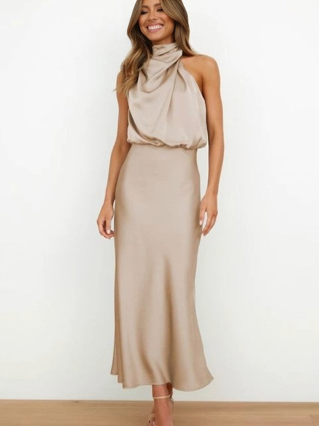 Elena halter formal dress - Beige