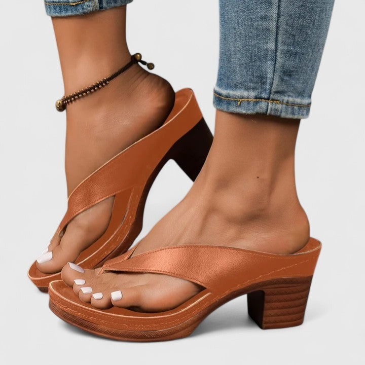 Gia heeled platform block heel mules - Brown