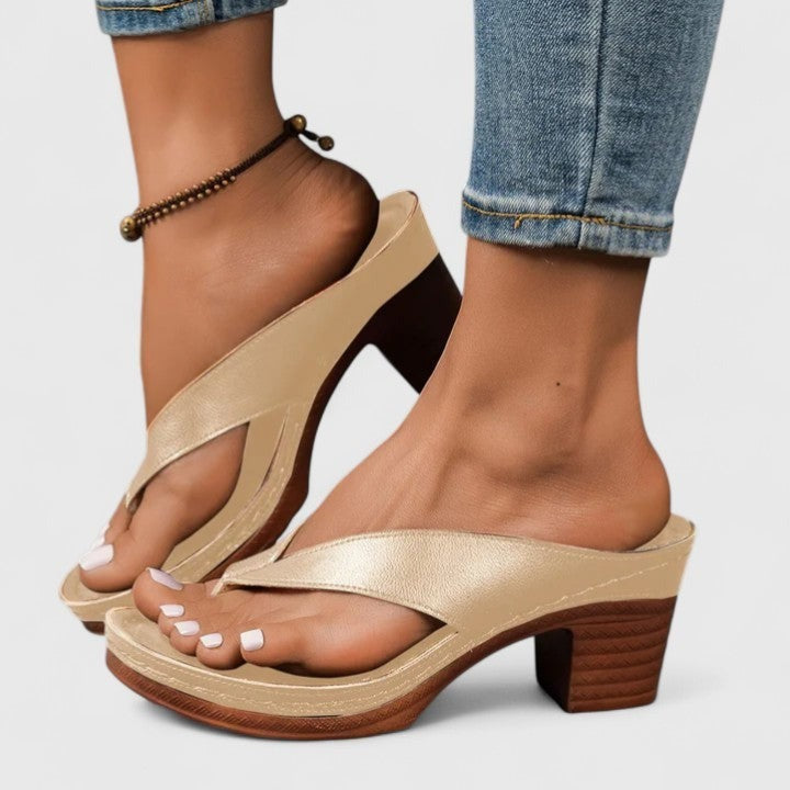 Gia heeled platform block heel mules - Gold