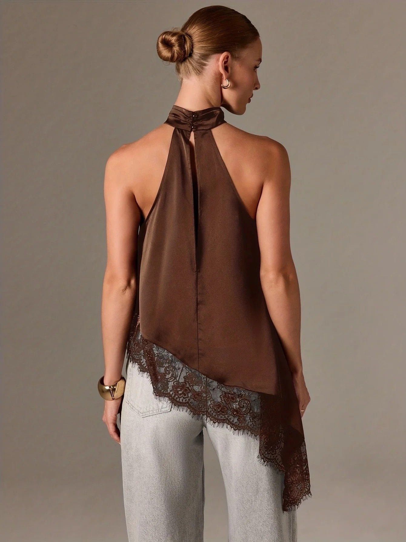 Hollis satin backless lace top - back