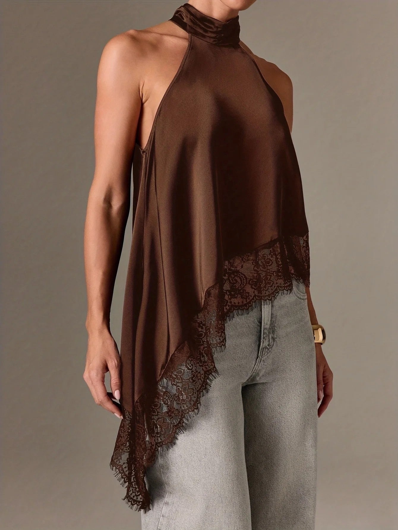 Hollis satin backless lace top - detail