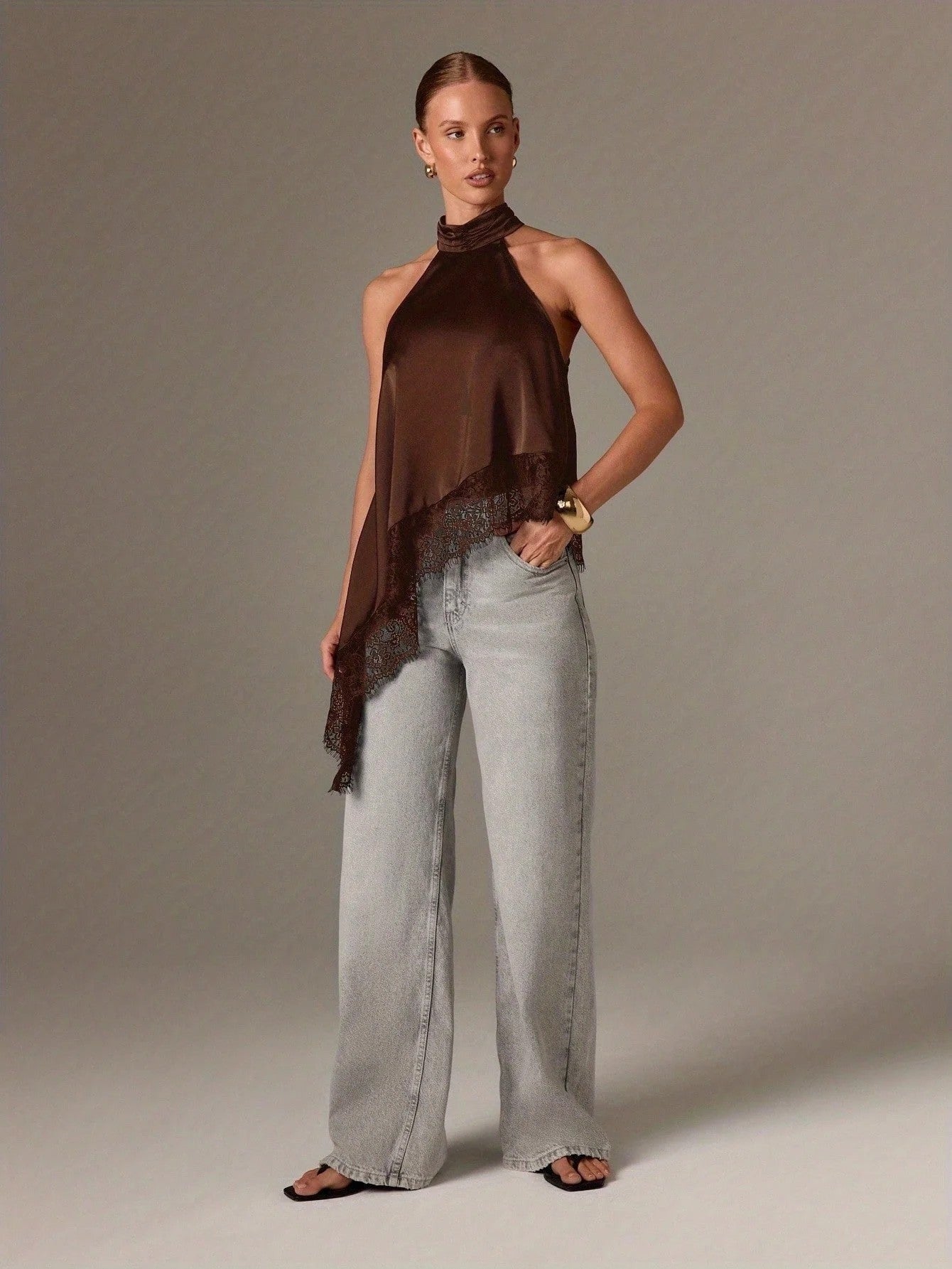 Hollis satin backless lace top - side