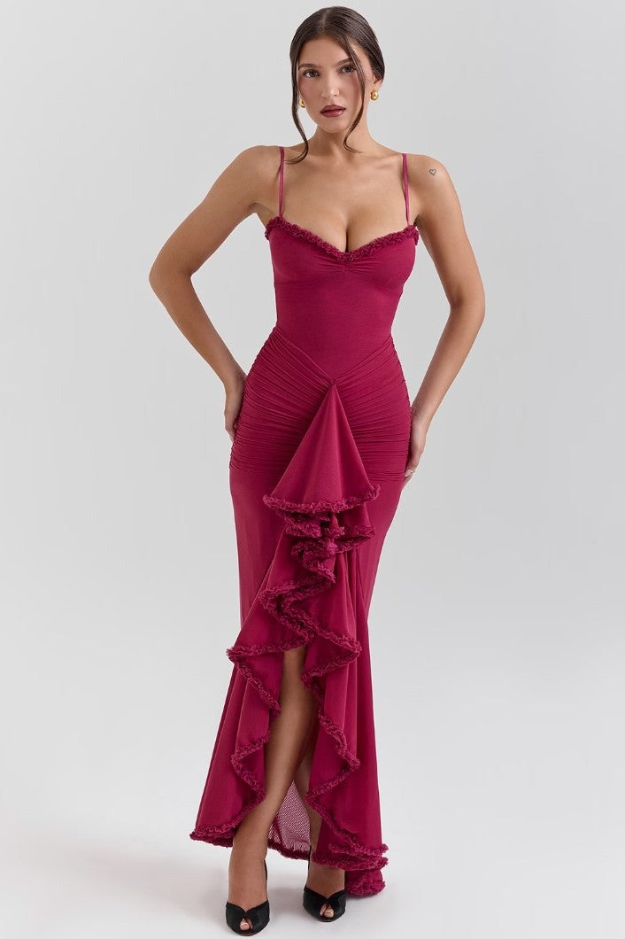 Jane ruffle cocktail dress - Burgundy