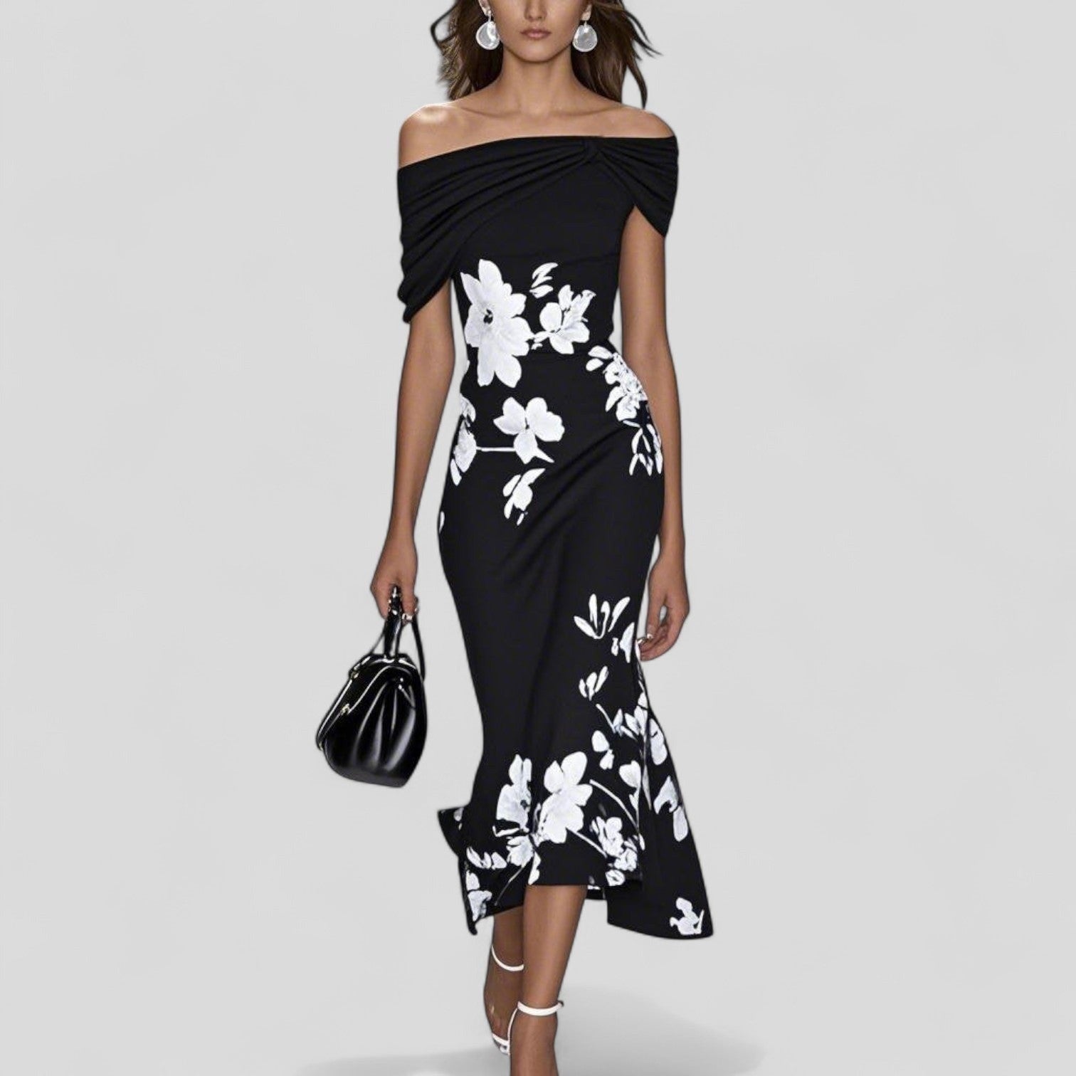 Juliet homecoming cocktail floral midi dress - Black