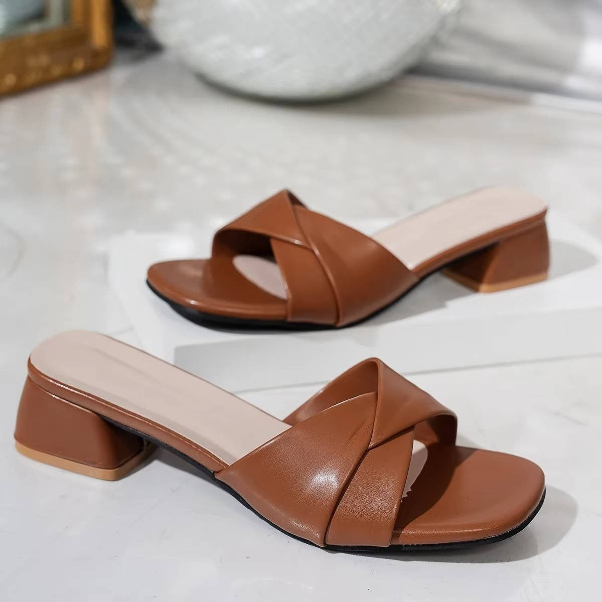 Juliet block heel slide sandals - side view