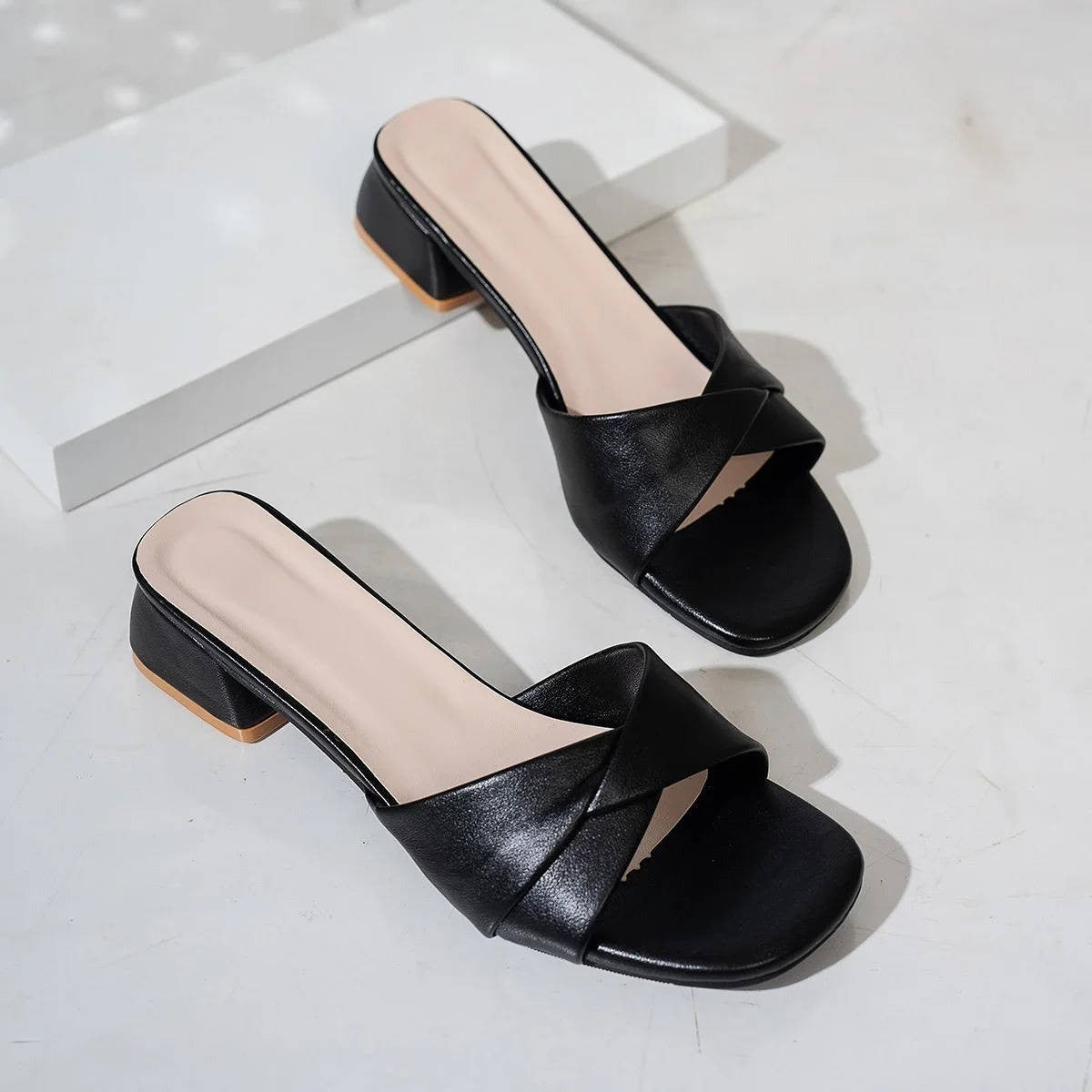 Juliet block heel slide sandals - back view