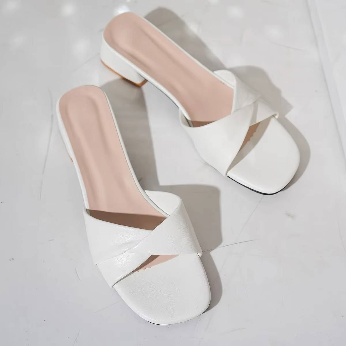 Juliet block heel slide sandals - front detail