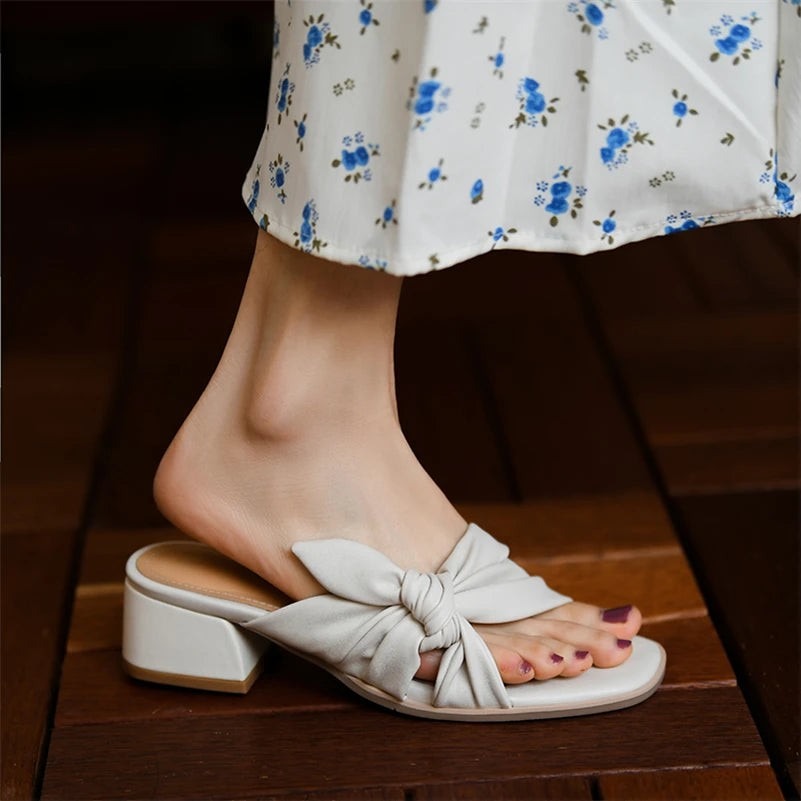 Lena leather heeled mule sandals - Cream