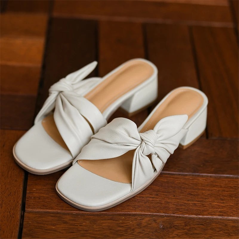 Lena leather heeled mule sandals - side view