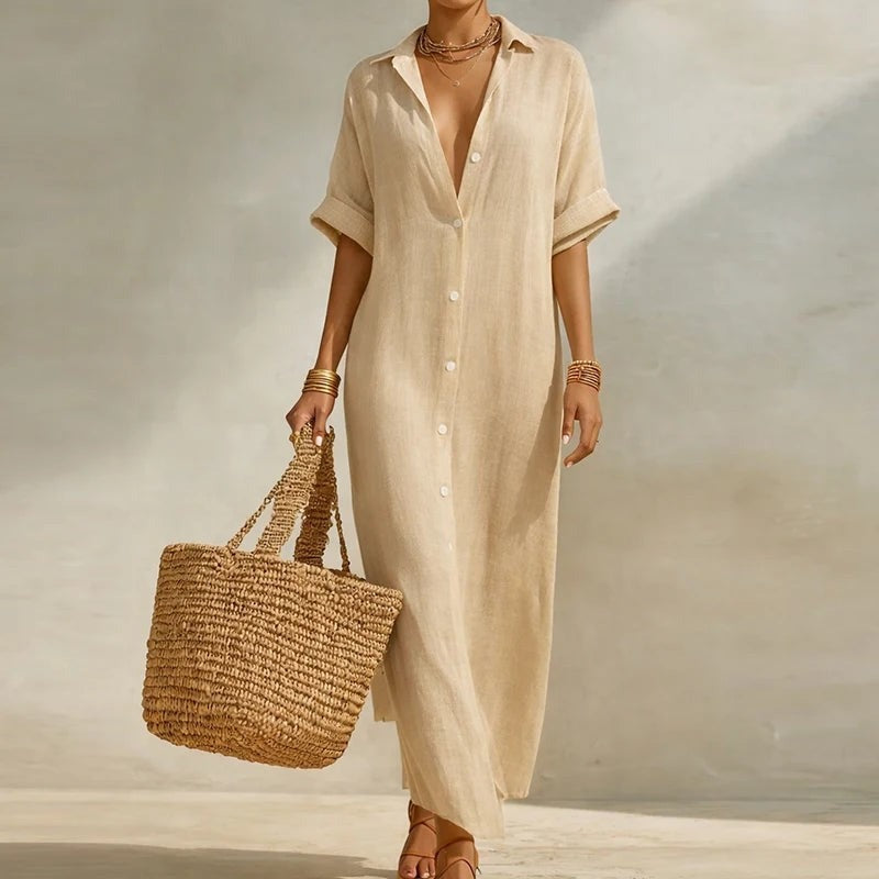 Mae linen shirt dress - Beige