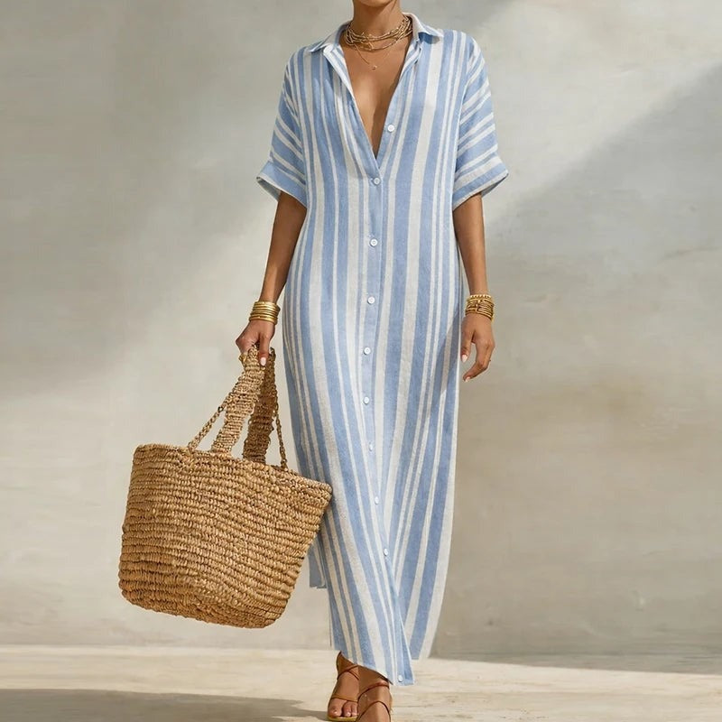 Mae linen shirt dress - Light Blue