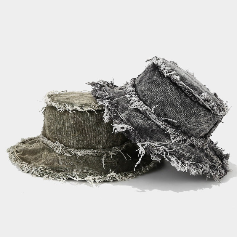 Mia denim frayed bucket hat in gray