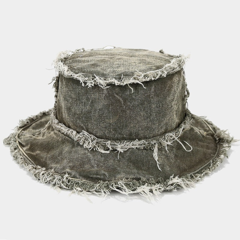 Mia denim frayed bucket hat in green