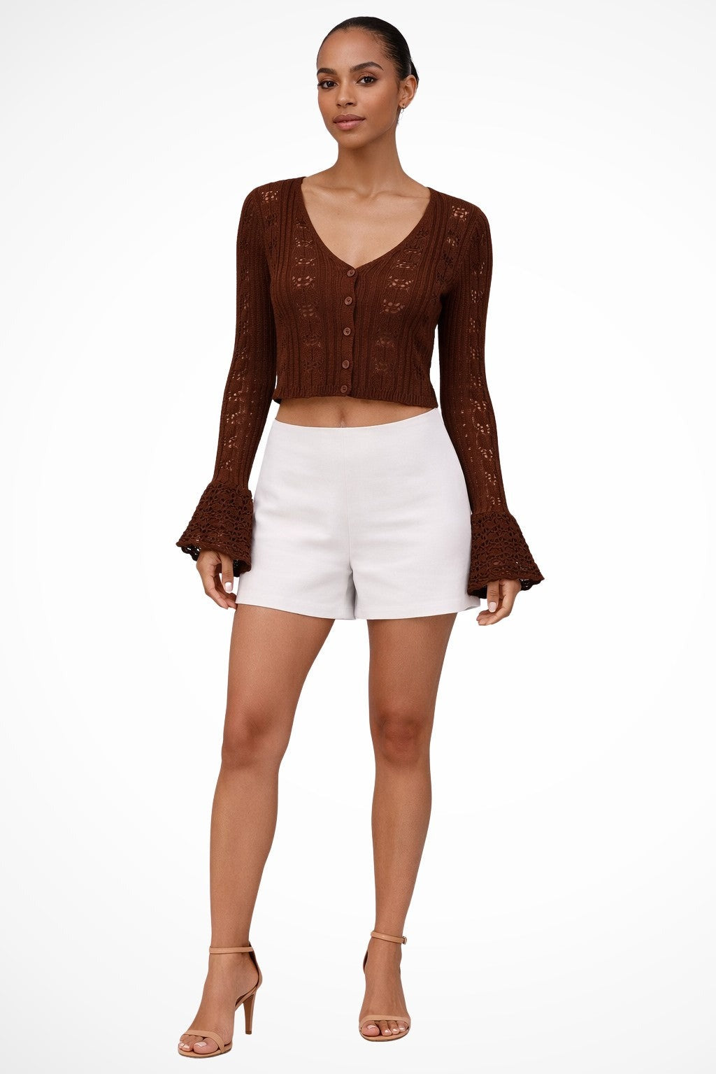 Mia cropped summer cardigan - Brown