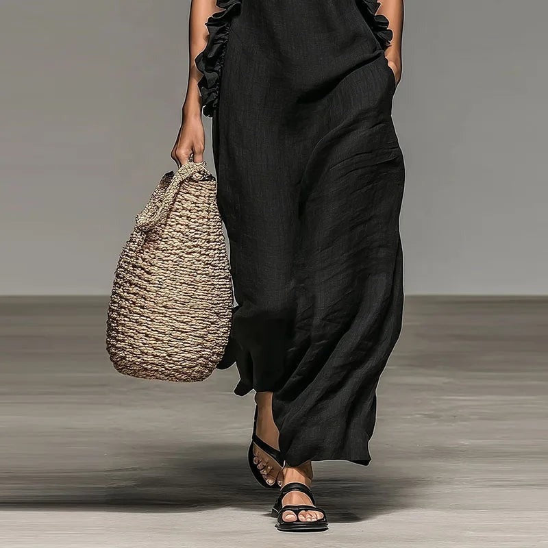 Mira halter boho ruffle maxi dress - detail view