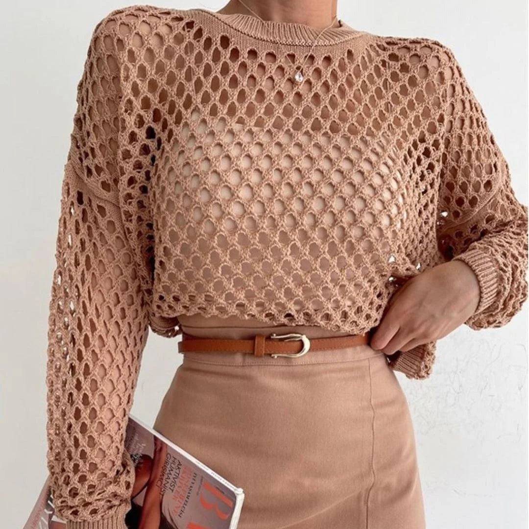 Mira Crochet Crop Top Camel