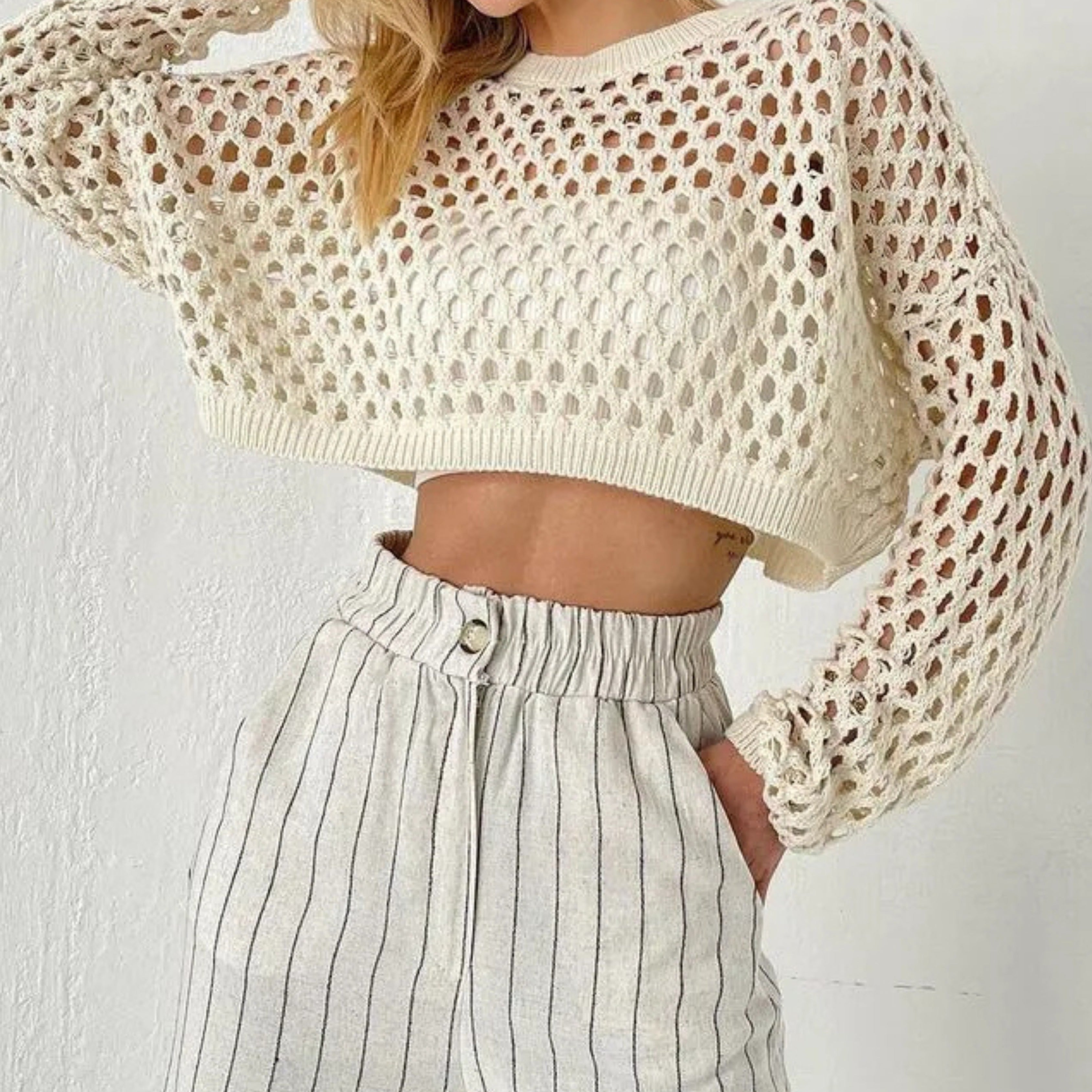Mira Crochet Crop Top Cream