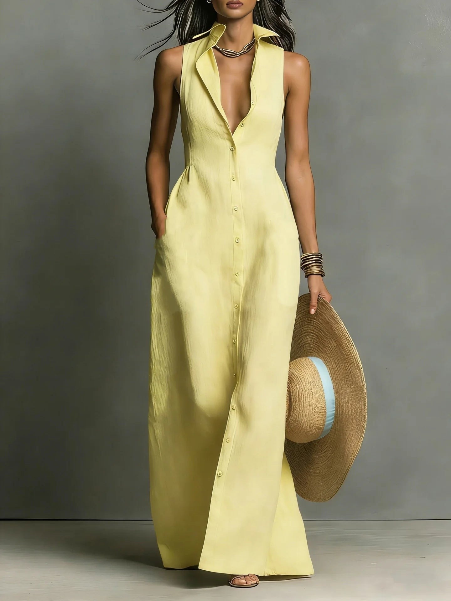 Nola sleeveless shirt dress - Yellow