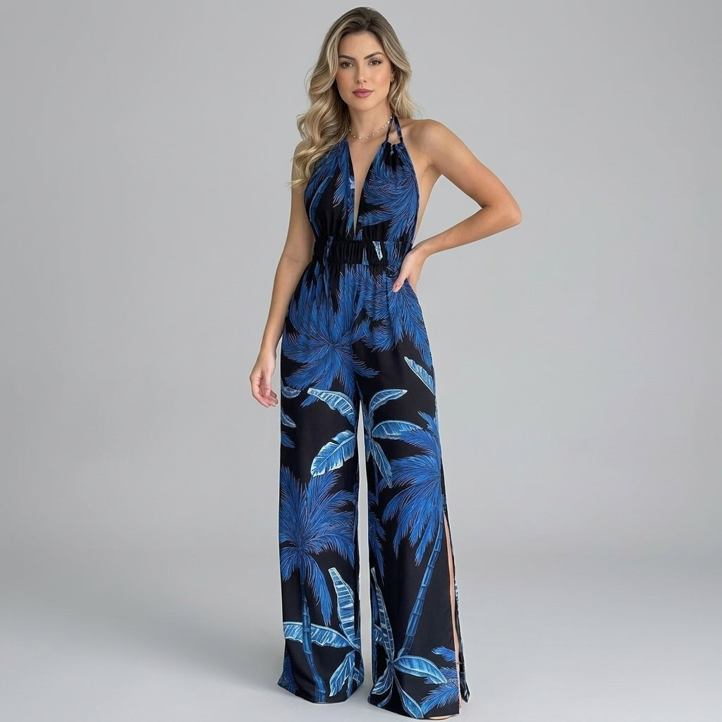 Nova halter wide leg jumpsuit - Blue