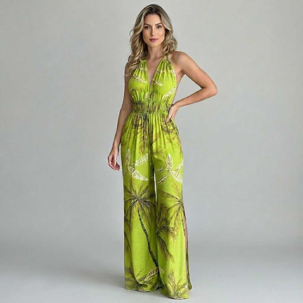 Nova halter wide leg jumpsuit - Green