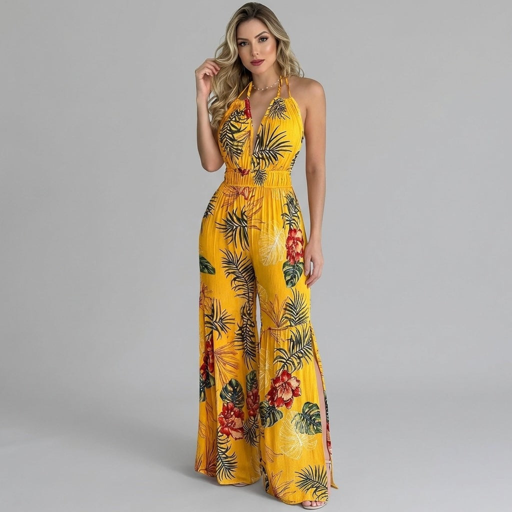 Nova halter wide leg jumpsuit - Yellow