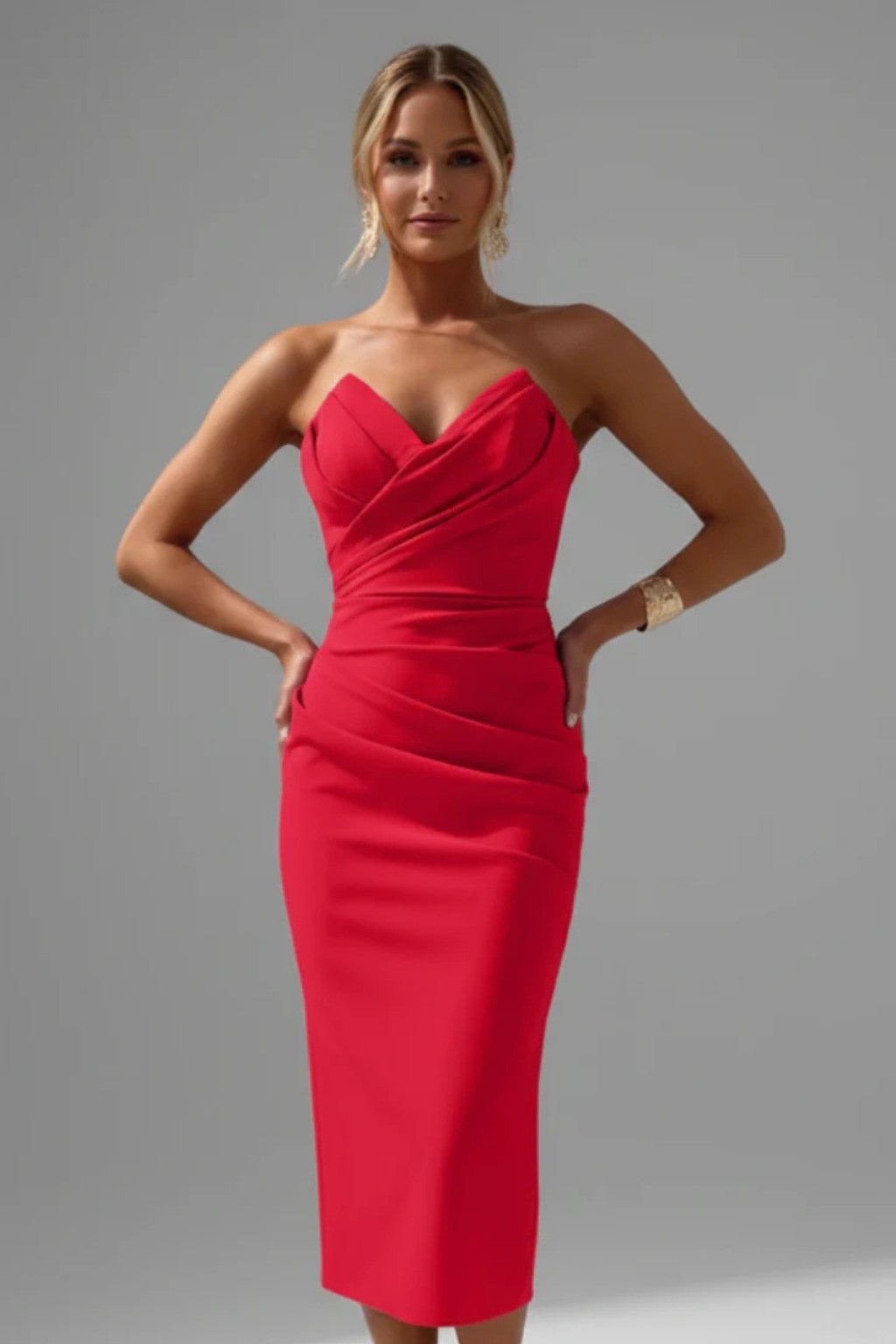 Opal strapless sweetheart midi dress - detail view
