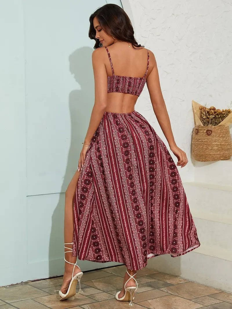 Piper boho maxi dress - Burgundy back view