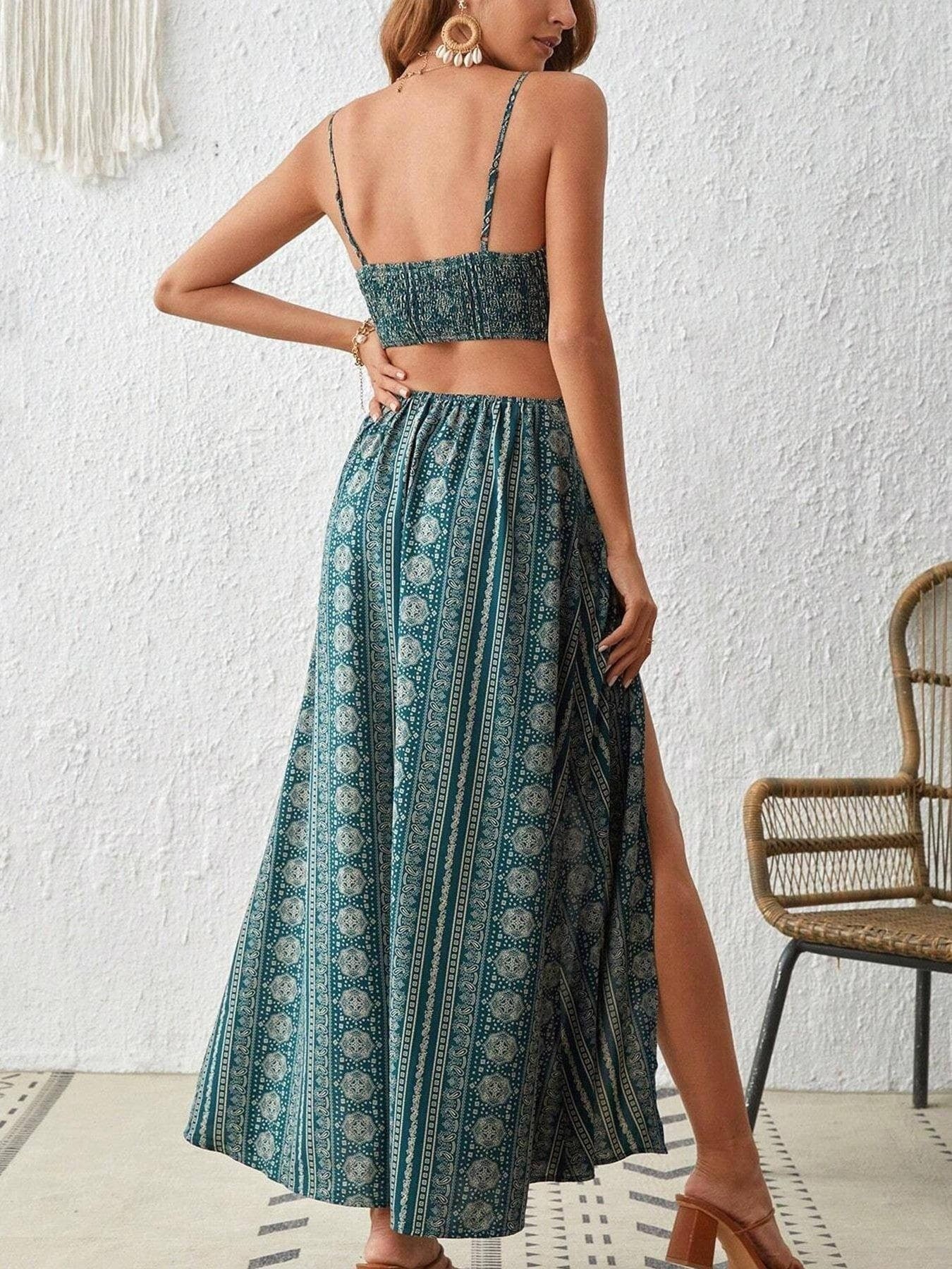 Piper boho maxi dress - Green back open view
